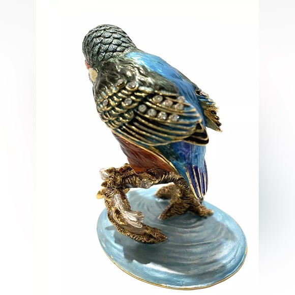 Kingfisher Bird Bejeweled Enameled Hummingbird Trinket Box Hinged Magnetic - Picture 12 of 13